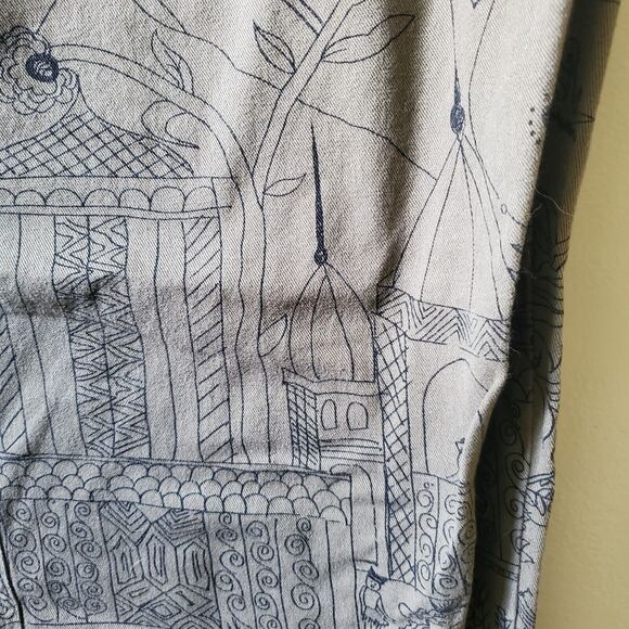 Chicos Design Crop Pants Women Size 2 / 12 Green Cotton Tropical World Scenes - Picture 11 of 15